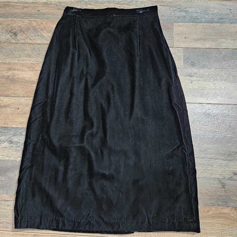 Vintage A.C. Sport Black Crushed Velvet Midi Pencil Skirt 10